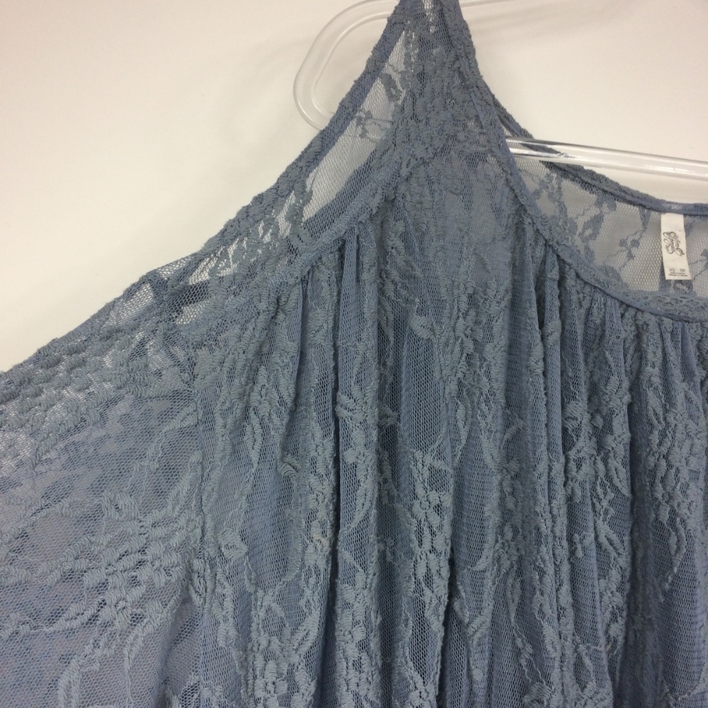 Free People Dusty Blue Lace Cold Shoulder Top - Picture 3 of 5